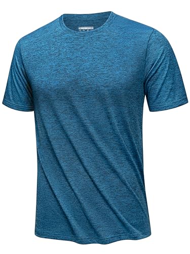 KEFITEVD Atmungsaktiv Sportshirt Herren Kurz Rundhals Tshirt Leicht Regular-Fit Top Stretch Dünn Sweatshirt Atmungsaktiv Freizeitshirt für Frühling Sommer Pfauenblau 3XL von KEFITEVD