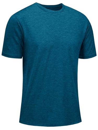 KEFITEVD Atmungsaktiv Sportshirt Herren Kurz Rundhals Tshirt Leicht Regular-Fit Top Stretch Dünn Sweatshirt Atmungsaktiv Freizeitshirt für Frühling Sommer Pfauenblau L von KEFITEVD