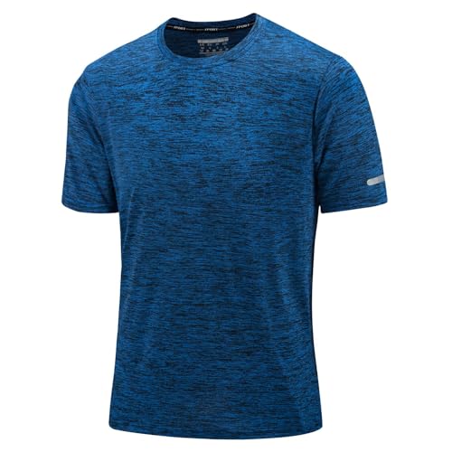 KEFITEVD Atmungsaktiv Sportshirt Herren Kurzarm Funktionsshirt Stretch Trainingsshirt Outdoor Shirt Leichtes Tshirt für Wandern Sport Fitness Blau Meliert 3XL von KEFITEVD