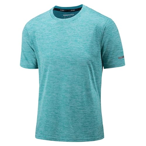 KEFITEVD Atmungsaktiv Sportshirt Herren Kurzarm Funktionsshirt Stretch Trainingsshirt Outdoor Shirt Leichtes Tshirt für Wandern Sport Fitness Hellgrün Meliert 3XL von KEFITEVD