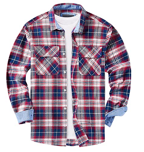 KEFITEVD Baumwolle Holzfällerhemd Herren Kariert Flanell Shirt Regular Fit Holzfäller Jacke Freizeithemd Männer Check Shirt Rot-Weiß S von KEFITEVD