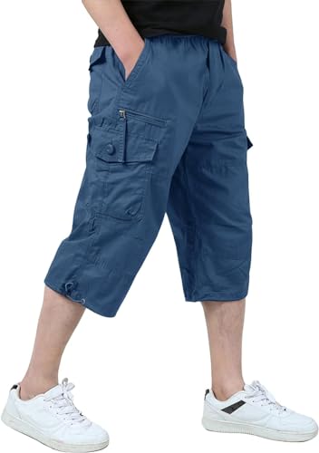 KEFITEVD Bermuda Shorts Herren 3/4 Caprihose Cargo Hose Atmungsaktiv Armee Shorts Safari Hose Männer Cargobermudas Sommer Light Navy EU 40, CN 5XL von KEFITEVD