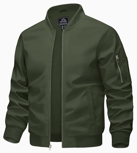 KEFITEVD Übergangsjacke Herren Jacke Sommer Männer Pilotenjacke US Army Jacke Bomber Jacket Frühlingsjacke Stehkragen Windjacke Herbst Dunkeloliv 2XL von KEFITEVD