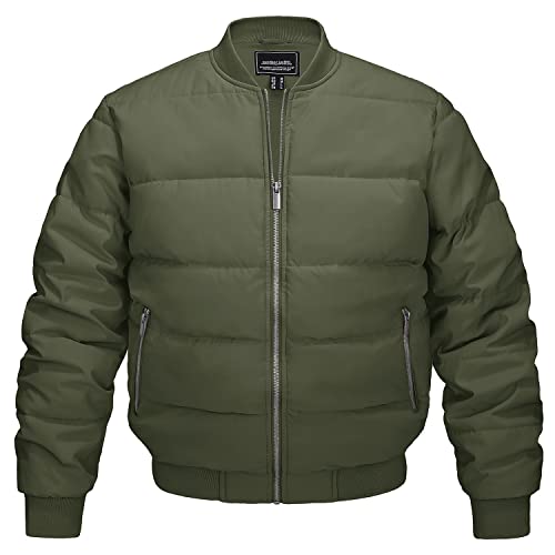 KEFITEVD Bomber Jacke Herren Winter Gefüttert Baumwolle Jacke Warm Herbst Quilted Steppjacke Winddicht Atmungsaktiv Herrenjacke Männer Dick Fliegerjacke Dunkelgrün 3XL von KEFITEVD