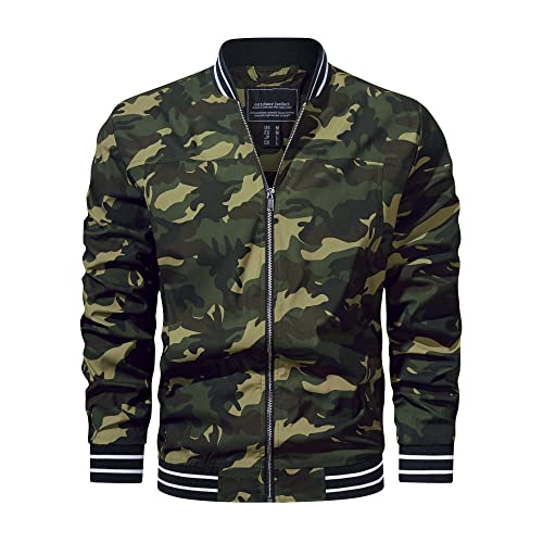 KEFITEVD Bomberjacke Herren Leicht Bomber Blouson Baseball Kragen Casual College Jacke Sommer Herrenjacke Grün Camo L von KEFITEVD