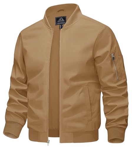 KEFITEVD Bomberjacke Herren Sommer Leichte Fliegerjacke Frühling Herrenjacke Army Jacke Sommerjacke Bomber Blouson Übergangsjacke Männer Khaki 2XL von KEFITEVD