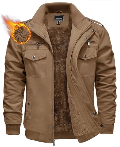 KEFITEVD Bomberjacke Herren Übergangsjacke Winter Gefüttert Jacke Warm Stehkragen Herrenjacke Männer Parka Khaki XL von KEFITEVD