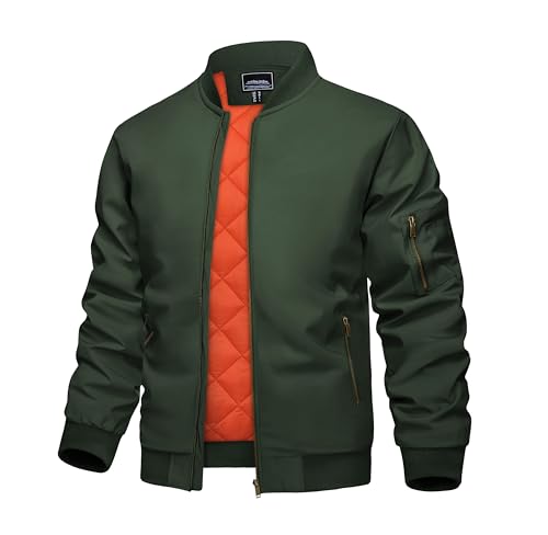 KEFITEVD Bomberjacke Herren Übergangsjacke Blouson Fliegerjacke US Army Retro Jacke Männer Orange Innenfutter Windbreaker Herrenjacke Frühling Grün 3XL von KEFITEVD