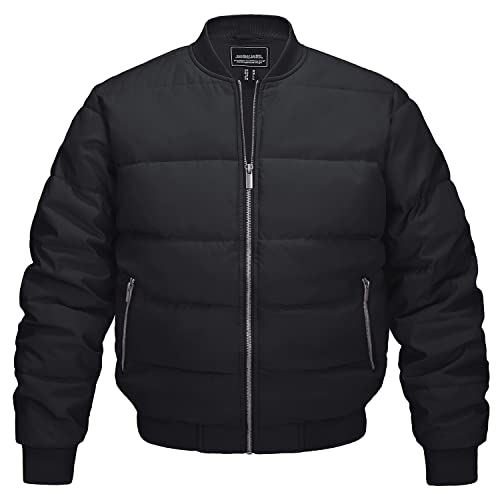 KEFITEVD Bomberjacke Herren Winter Übergangsjacke Stehkragen Fliegerjacke Thermo Atmungsaktiv Bomber Blouson Outdoor Casual Steppjacke Stretch Army Jacke Schwarz 3XL von KEFITEVD