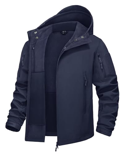 KEFITEVD Übergangsjacke Herren Winter Herbst Wasserdicht Jacke Military Jagd Jacke Männer Frühling Herrenjacke Herbstjacke Gefüttert Regenjacke Dunkelblau L von KEFITEVD