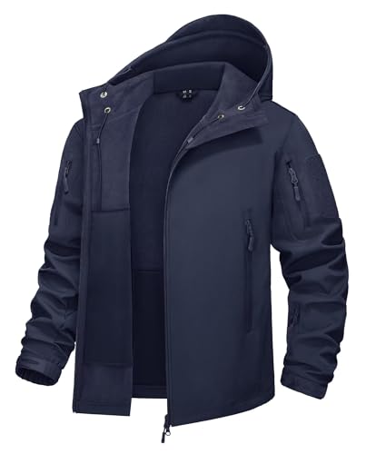 KEFITEVD Übergangsjacke Herren Winter Herbst Wasserdicht Jacke Military Jagd Jacke Männer Frühling Herrenjacke Herbstjacke Gefüttert Regenjacke Dunkelblau L von KEFITEVD