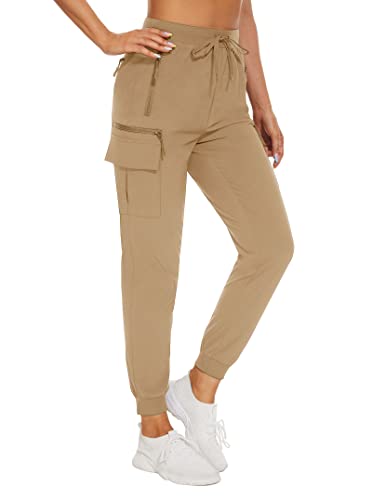 KEFITEVD Cargo Jogger Hose Damen Schnelltrocknend Atmungsaktiv Funktionshose mit 6 Taschen Stretchbund Wanderhose Khaki M von KEFITEVD