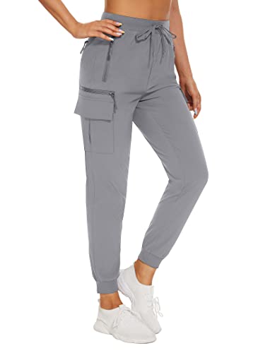 KEFITEVD Cargohose Damen Leicht Outdoor Funktionshose Schnell Trocknend Tunnelzug Casual Freizeit Hose Lang Sommer Herbst Hellgrau M von KEFITEVD