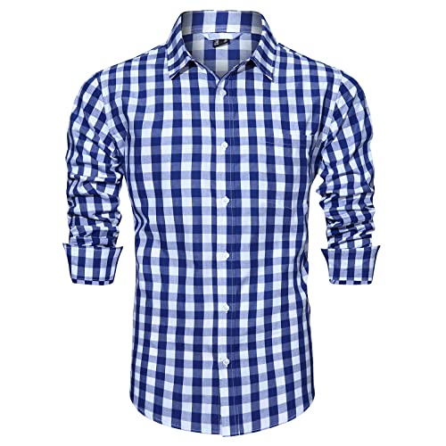 KEFITEVD Checkshirt Herren Klassisch Knopf Karohemd Herbst Atmungsaktiv Baumwollhemd Frühling Umlegekragen Herrenhemd Freizeit Twill-Shirt für Arbeiten Holzfällen Blau-Weiß L von KEFITEVD