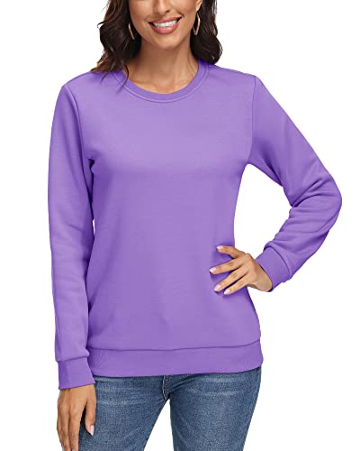 KEFITEVD Damen Crewneck Sweatshirt Warm Fleece Pullover Frauen Sport Pulli Basic Longsleeve Shirt Winter Freizeit Langarmshirt mit Rundhalsausschnitt Trainings Fleecepullover Violett M von KEFITEVD