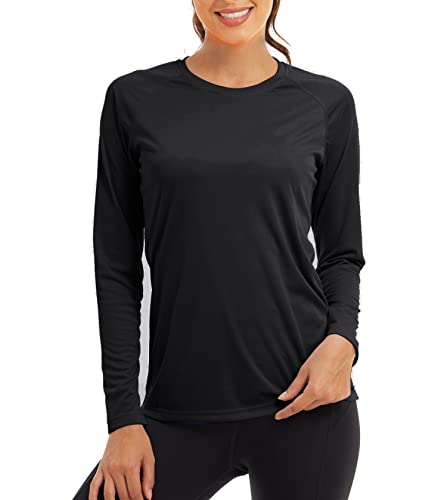 KEFITEVD UPF 50 UV Sonnenschutz Tshirt Langarm Damen Rash Guard Funktionsshirt Damen Sport Shirt Atmungsaktiv UV Kleidung Schwarz XL von KEFITEVD