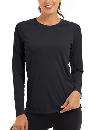 KEFITEVD UPF 50 UV Sonnenschutz Tshirt Langarm Damen Rash Guard Funktionsshirt Damen Sport Shirt Atmungsaktiv UV Kleidung Schwarz S von KEFITEVD