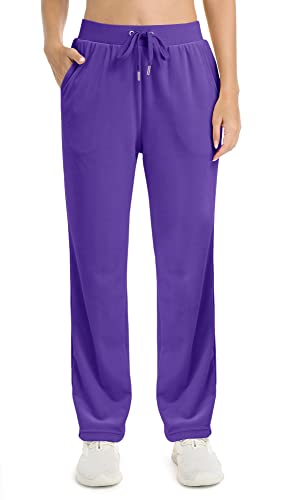 KEFITEVD Damen Hose Frauen Jogginghose Loose Fit Freizeithose Leichte Laufhose Casual Traininghose Winddicht Sweathose Samt Sporthose Herbst Homewear Sommer Pyjamahose Violett M von KEFITEVD