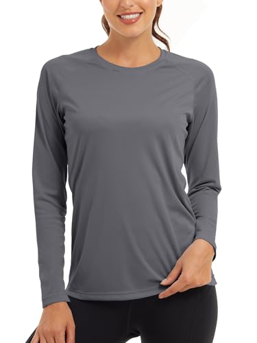 KEFITEVD Sport Oberteile Damen UV Shirt Damen Wasser Laufshirt Langarm UV Schutz Shirt Funktionsshirt Wandern Dunkelgrau S von KEFITEVD