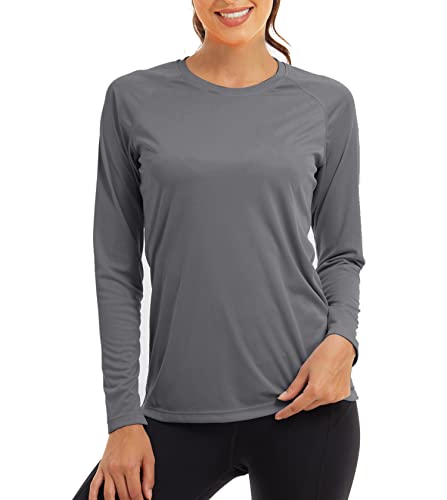 KEFITEVD Sport Oberteile Damen UV Shirt Damen Wasser Laufshirt Langarm UV Schutz Shirt Funktionsshirt Wandern Dunkelgrau XL von KEFITEVD