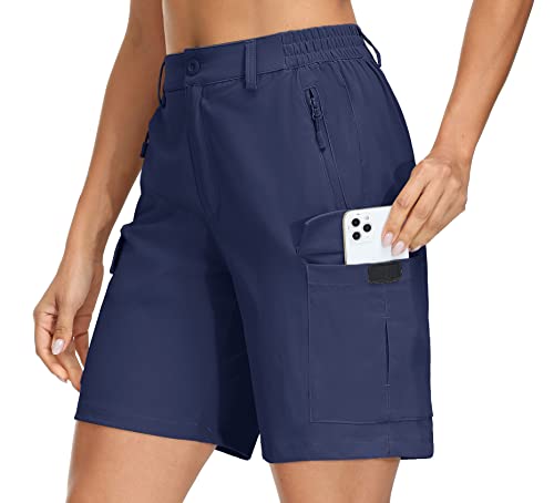 KEFITEVD Damen Schnelltrocknend Wandershorts Elastische Bermuda Cargo Shorts Verschleißfeste Kurz Trekkinghose für Radfahren Camping Reisen Dunkelblau L von KEFITEVD