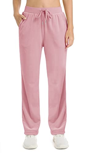 KEFITEVD Damen Sweathose Samt Laufhose Weich Jogginghose Velours Homewear Casual Yogahose Loose Fit Loungewear Warm Haushose Leicht Lang Freizeithose mit Elastischer Taille Rosa S von KEFITEVD