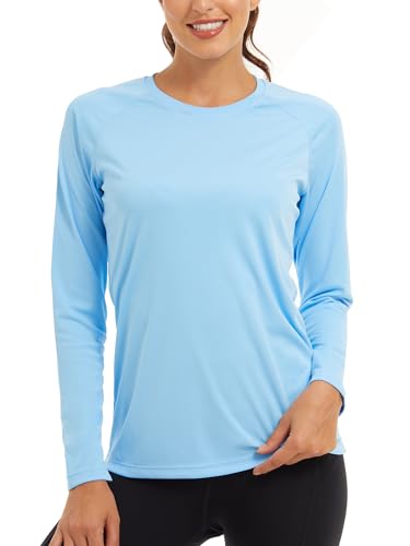KEFITEVD Sportshirt Damen UV Shirt Damen Wasser Funktionsshirt Langarm UV Schutz Sport Oberteile Wasserfallblau 2XL von KEFITEVD