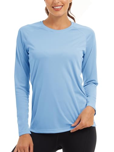 KEFITEVD UV Shirt Damen Sportshirt Langarm Tshirt Damen Wandershirt Atmungsaktiv Longsleeve Surf Shirt Schwimmshirt Blau S von KEFITEVD