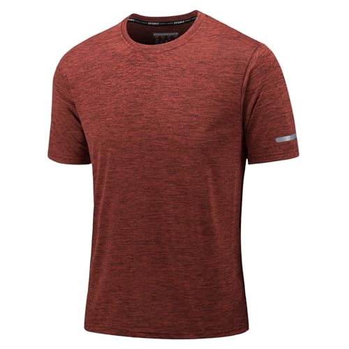 KEFITEVD Fitness Tshirts Herren Atmungsaktiv Sommer Sport Top Rundausschnitt Kurzarm Shirt für Fahrrad Running Schnelltrocknend Leicht Shirt Dunkelorange Meliert XL von KEFITEVD