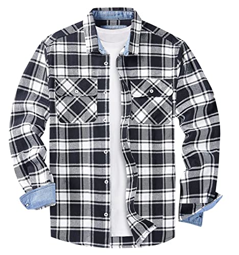 KEFITEVD Flanellhemd Herren Kariertes Baumwolle Hemd Langarm Plaid Shirt Freizeit Karohemd Normale Passform für Frühling Herbst Schwarz S von KEFITEVD