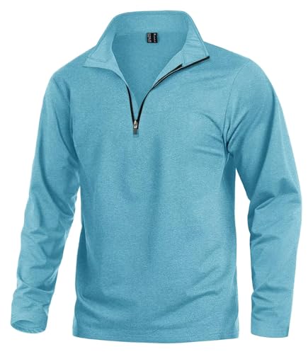 KEFITEVD Fleece Pullover Herren Sport Outdoor Atmungsaktiv Fleeceshirt Langarm Half Zip Pullover Warm Herbst Winter Oberteil Männer Angelbekleidung Seeblau 2XL von KEFITEVD