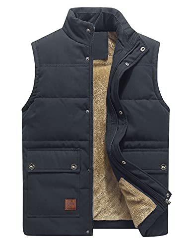 KEFITEVD Fleece Weste Herren Warm Ärmellos Übergangsjacke Herbst Winter Freizeit Weste Viele Taschen Angelweste Männer Dunkelgrau 2XL von KEFITEVD