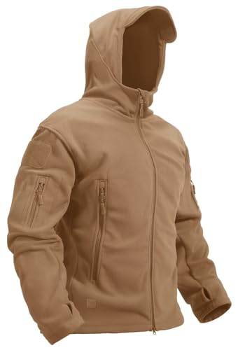 KEFITEVD Fleecejacke Herren Jagdjacke Warm Winterjacke Militär Jacke Tactical Jacke Safari Angeln Multi Taschen Winter Jacke Warme Übergangsjacke Männer Arbeitsjacke Braun XL von KEFITEVD