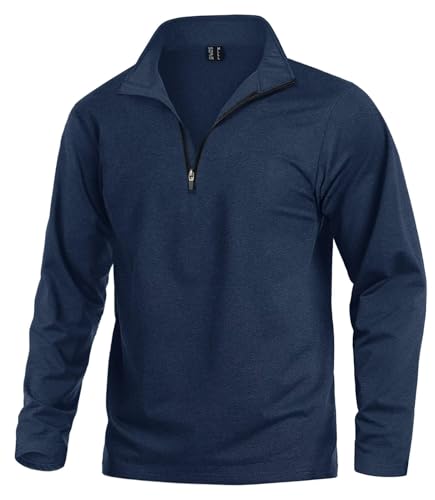 KEFITEVD Fleece Pullover Herren Atmungsaktiv Langarm Trainingsshirt Half Zip Sweatshirt Warm Longsleeve Wandershirt Sport Shirt Herbst Winter Männer Dunkelblau 3XL von KEFITEVD