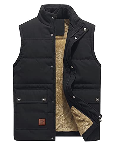 KEFITEVD Fleeceweste Herren Winterjacke Thermo Weste Anglerweste Steppjacke Outdoor Safari Weste Warme Übergangsjacke Schwarz L von KEFITEVD