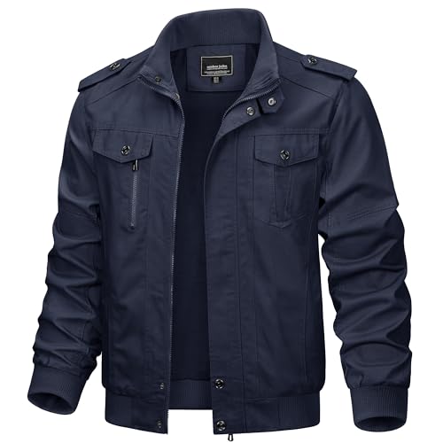 KEFITEVD Herrenjacke Übergangsjacke Herren Herbst Jacke Stehkragen Field Jacket Army Jacke Männer Übergang Jacke Military Baumwolle Blouson Dunkelblau 3XL von KEFITEVD