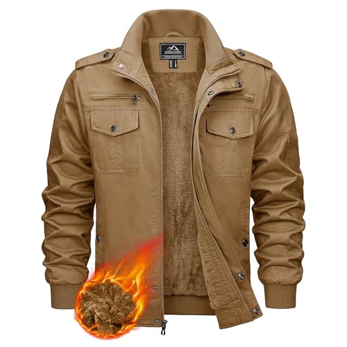 KEFITEVD Fliegerjacke Herren Übergangsjacke Winter Gefüttert Jacke Warme Herrenjacke Sherpa Winterjacke Stehkragen Männer Parka Khaki S von KEFITEVD