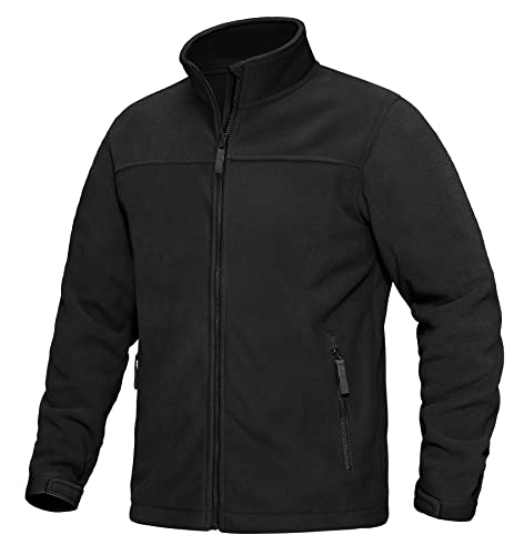 KEFITEVD Fliesjacke Herren Winter Fleecejacke Atmungsaktiv Übergangsjacke Männer Militär Jacke Leichte Outdoorjacke Warm Sweatjacke mit Reißverschluss Taschen Funktionsjacke Schwarz 3XL von KEFITEVD