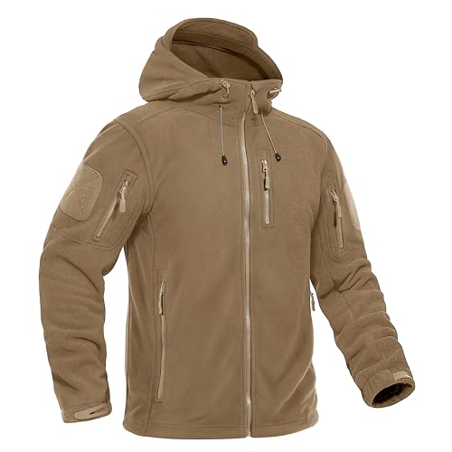 KEFITEVD Fliesjacke Herren Winter Jacke Fleece Pullover Bundeswehr Jacke Taktisch Outdoorjacke Warm Funktionsjacke Männer Army Jacke Khaki L von KEFITEVD