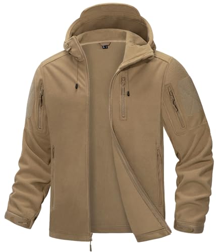 KEFITEVD Fliesjacke Herren Winter Jacke Fleece Pullover Bundeswehr Jacke Taktisch Outdoorjacke Warm Funktionsjacke Männer Army Jacke Khaki L von KEFITEVD