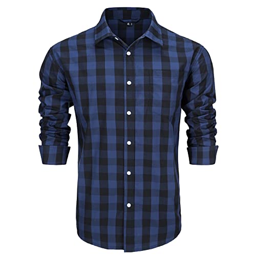 KEFITEVD Freizeithemd Herren Regular-Fit Vintage Herrenhemd mit Knopf Weich Holzfäller Hemd Frühling Herbst Kariert Baumwolle Shirt für Business Blau-Dunkelblau 3XL von KEFITEVD