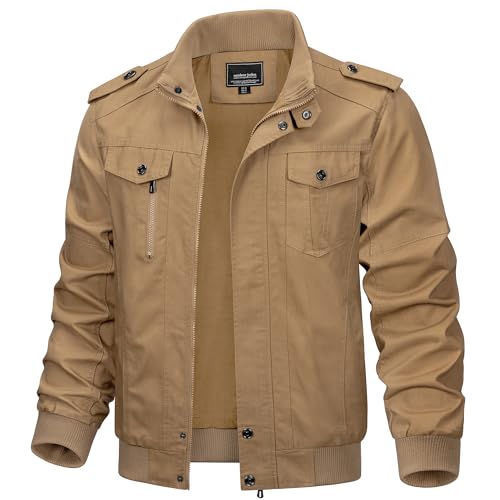 KEFITEVD Übergangsjacke Herren Herbst Jacke Übergang Military Fliegerjacke Männer Frühling Jacke Cargo Jacke Herren Winddicht Herrenjacke Pilotenjacke Khaki L von KEFITEVD