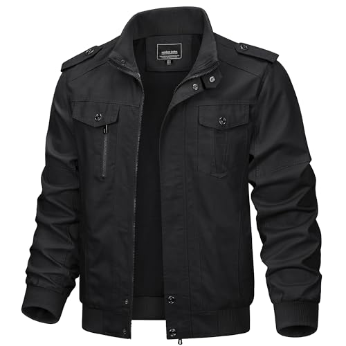 KEFITEVD Frühling Winter Herren Baumwoll Stehkragen Winddichte Jacke Multi-Taschen Militärische Taktische Jacke Schwarz, M von KEFITEVD