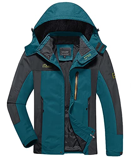 KEFITEVD Funktionsjacke Herren Wasserdicht Frühlingsjacke Outdoor Herrenjacke mit Abtrennbarer Kapuze Softshell Jacke Herren Übergangsjacke Herbst Seeblau 2XL von KEFITEVD