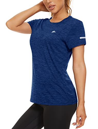 KEFITEVD Funktionsshirt Damen Atmungsaktiv Leicht Fitnessshirt Frühling Sommer Sporttop Outdoor Shortsleeve T-Shirt Stretch Freizeit Golf Shirt Meliert Königsblau M von KEFITEVD