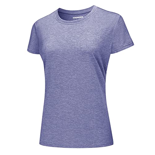 KEFITEVD Funktionsshirt Damen Schnelltrocknend Laufshirt Shortsleeve Atmungsaktiv Golf Shirt Frühling Sommer Sportoberteil Stretch Leicht Fitnessshirt Meliert Violett M von KEFITEVD