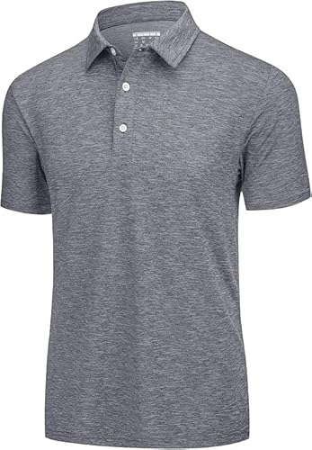KEFITEVD Funktionsshirt Herren Kurzarm Wandern Tshirt mit Polo-Kragen Outdoor Sport Poloshirt Leicht Freizeit Oberteil für Badmintion Angeln Meliert Dunkelgrau 3XL von KEFITEVD