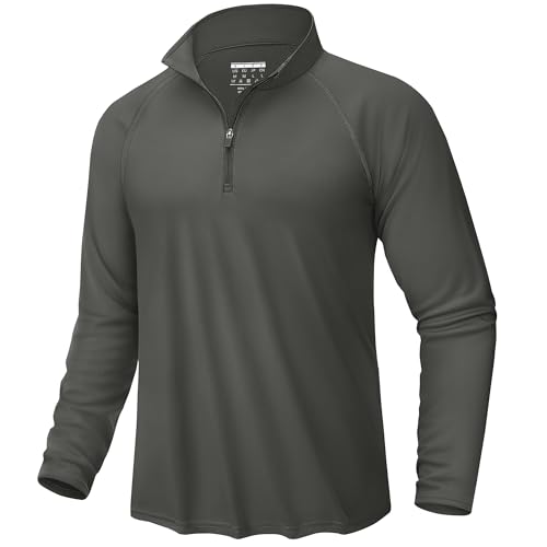 KEFITEVD Funktionsshirt Herren Langarm 1/4 Zipper Wandershirt Leicht Atmungsaktiv UV T-Shirt Schnell Trocken Männer Outdoor Kleidung für Schwimmen Laufen Dunkelgrau 3XL von KEFITEVD