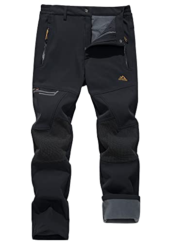 KEFITEVD Gefütterte Cargohose Herren Winter Thermo Hose Wathose Arbeitshose Männer Angelbekleidung Jagdhose Wasserdicht Outdoorhose Angeln Wandern Schwarz 32 von KEFITEVD