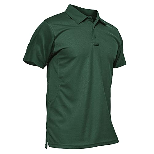 KEFITEVD Golf Herren Polo Shirt Kurzarm mit Brusttasche Leicht Wandershirt Outdoor Sport Tshirts Leicht Männer Militär Kleidung Dunkelgrün L von KEFITEVD